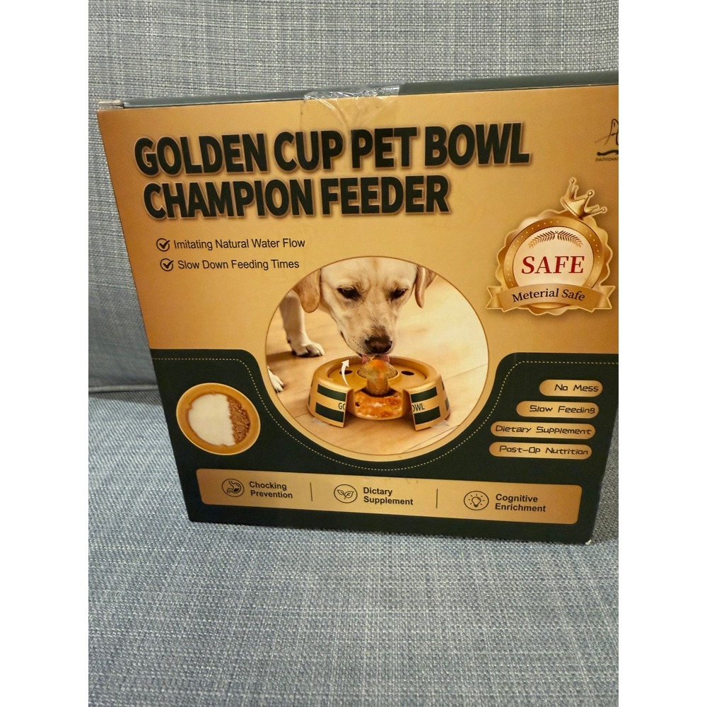 Golden Cup Pet Bowl Champion Feeder Slow Feeder Liquid Treats Dog Bowl Gold